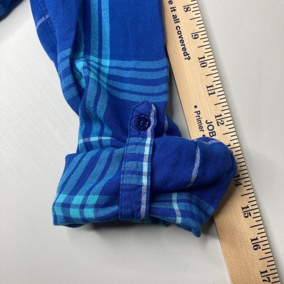 Como Vintage Small Blue Green Womens Button Up Collar Tie Back Long Sleeves - Picture 5 of 9